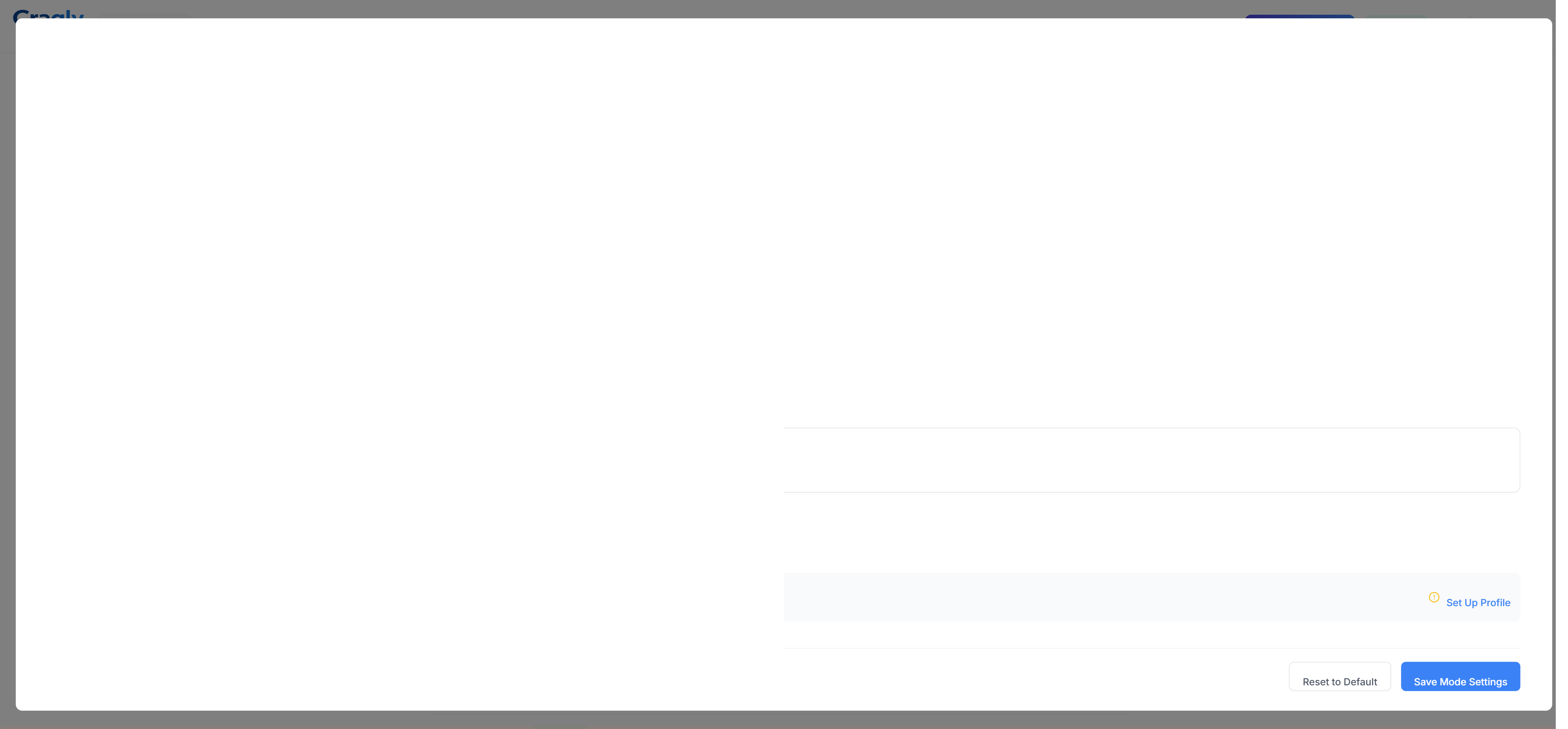 Craqly Recruiting Mode settings page showing configuration options for role briefs, probing depth, and candidate evaluation preferences